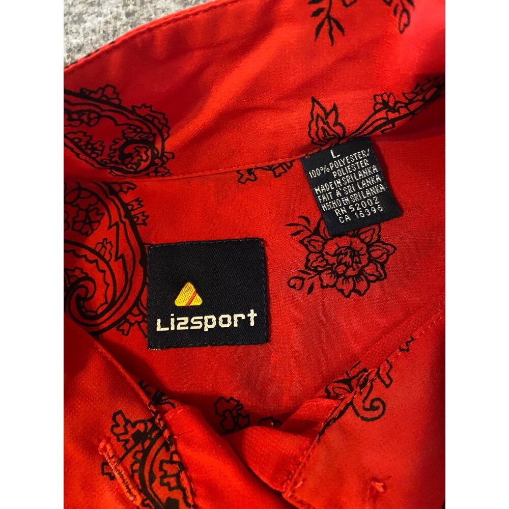Vintage Lizsport Red Paisley Button Tunic Shirt Womens Large Mandarin Collar - Picture 4 of 6